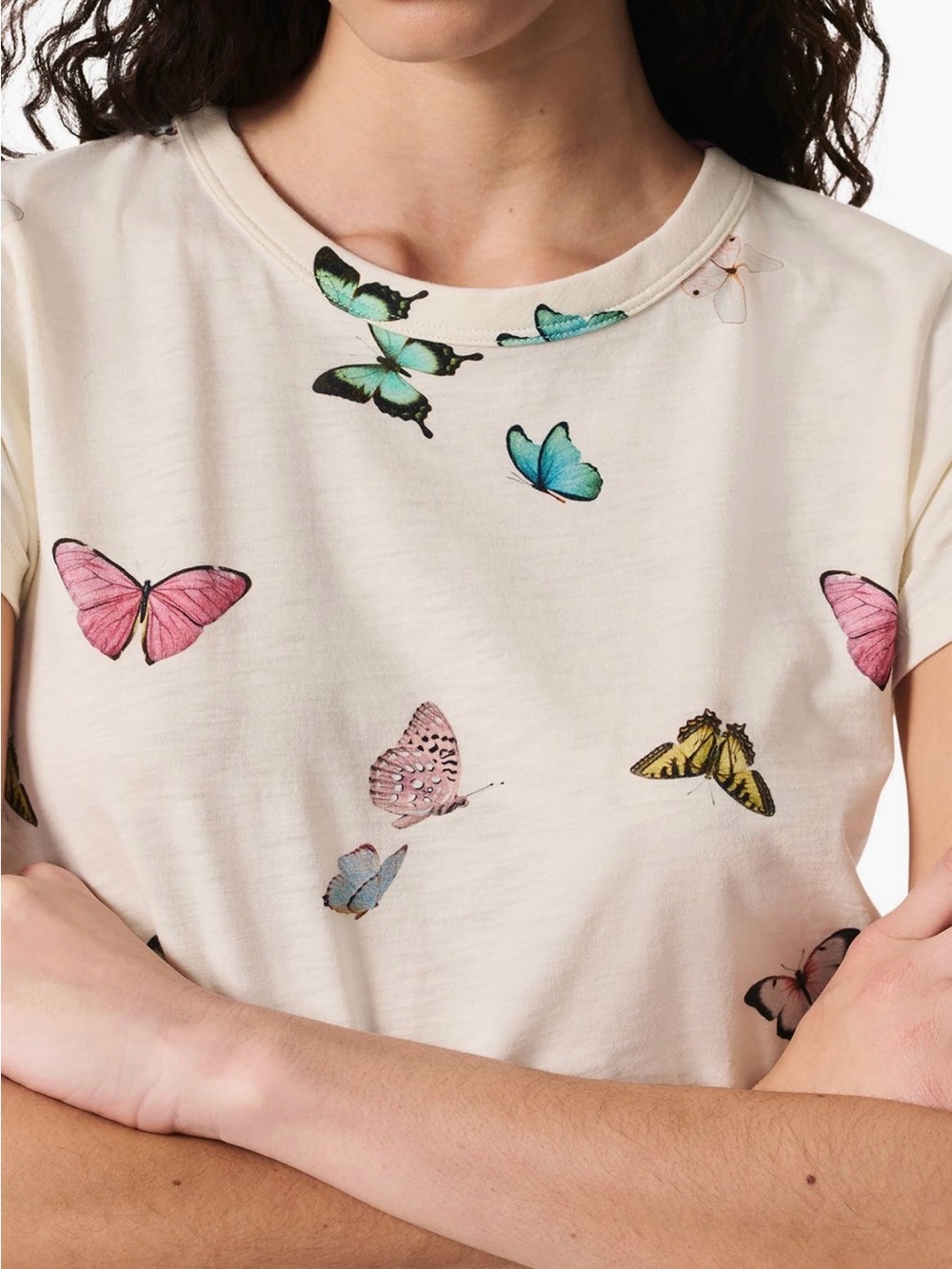 rag & bone Cream Short Sleeve Tee with Multicolor Butterfly Print - Picture 3 of 8